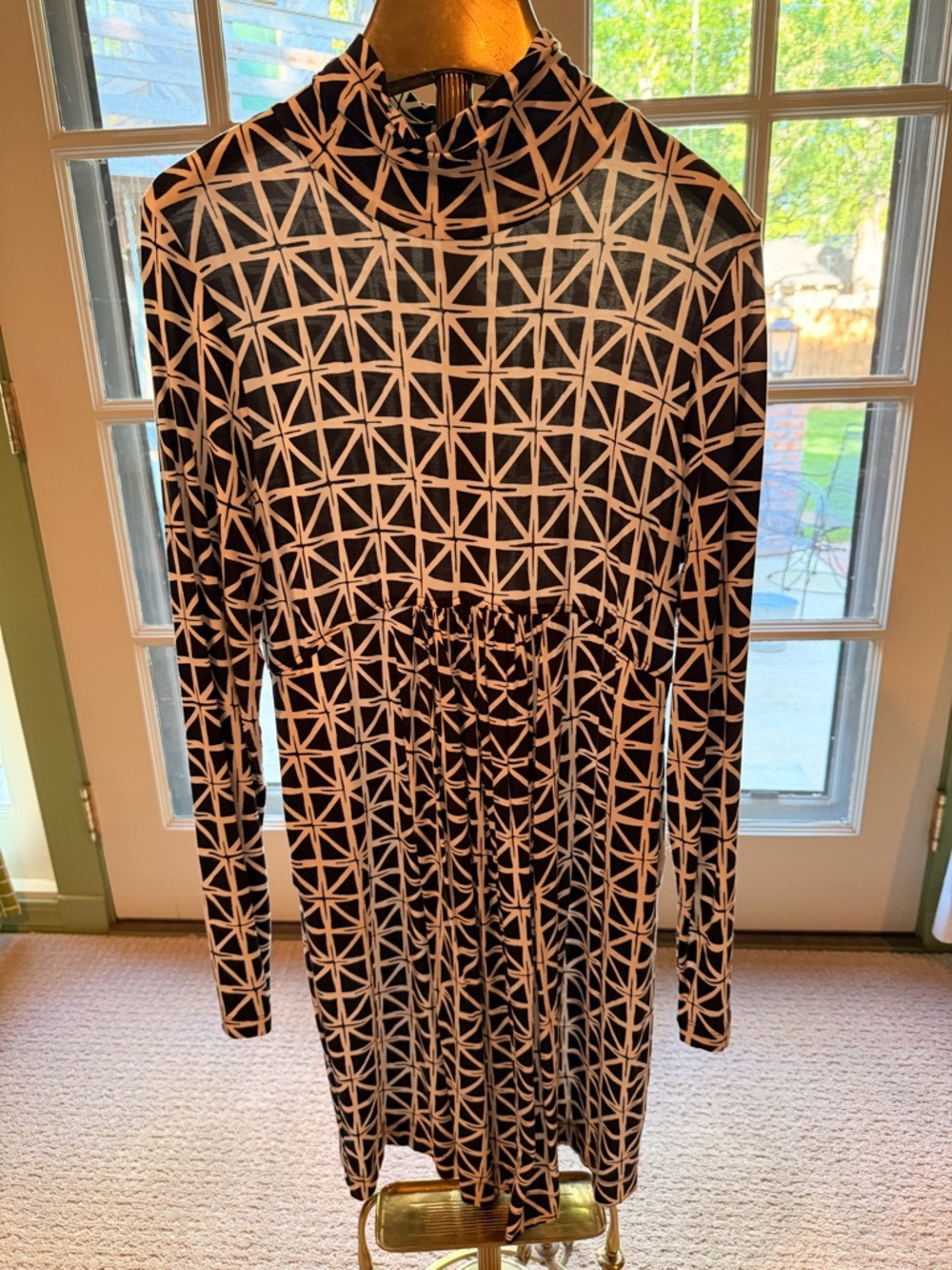 Tart Black & Cream Geometric Long-Sleeve Mock Neck Dress
